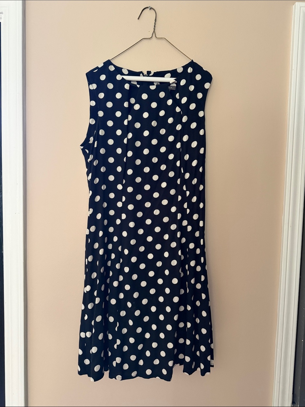 Suzy Shier Navy and White Polka Dot Sleeveless Dress